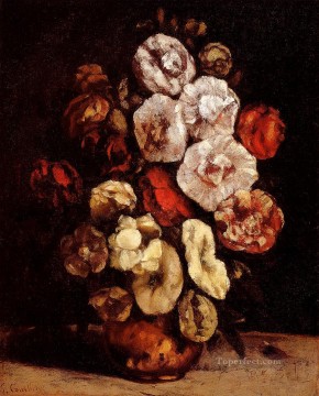 銅のボウルの中のタチアオイ 画家 ギュスターヴ・クールベ 印象派の花 Oil Paintings